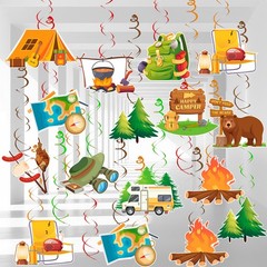 Camping Hanging Swirl Party Decorations, 32Pcs Camping Party Hanging Foil Swirl
