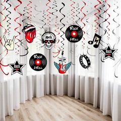 30pc Rock and Roll Retro Hanging Swirl Decorations 50s 60s Party Ceiling