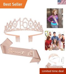 All-in-One 16th Birthday Tiara and Sash with Adjustable Fits – Glamorous Style