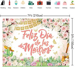Feliz Dia De Las Madres Banner Backdrop 7X5Ft Rose Gold Flowers Happy Mothers Da