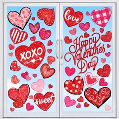DIYDEC 6 Sheets Valentines Window Cling Double-Sided Pink Red Love Heart