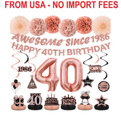 40th Birthday Decorations Kit for Women, Rose Gold Happy 40th Birthday Banner, A