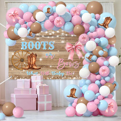 Gender Reveal Decorations Kit – 116Pcs Balloon Arch with Rustic Backdrop