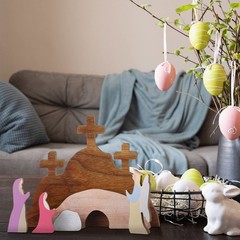 7 Pcs Easter Scene Wooden Decorations Empty Tomb Easter Resurrection Scene Se…