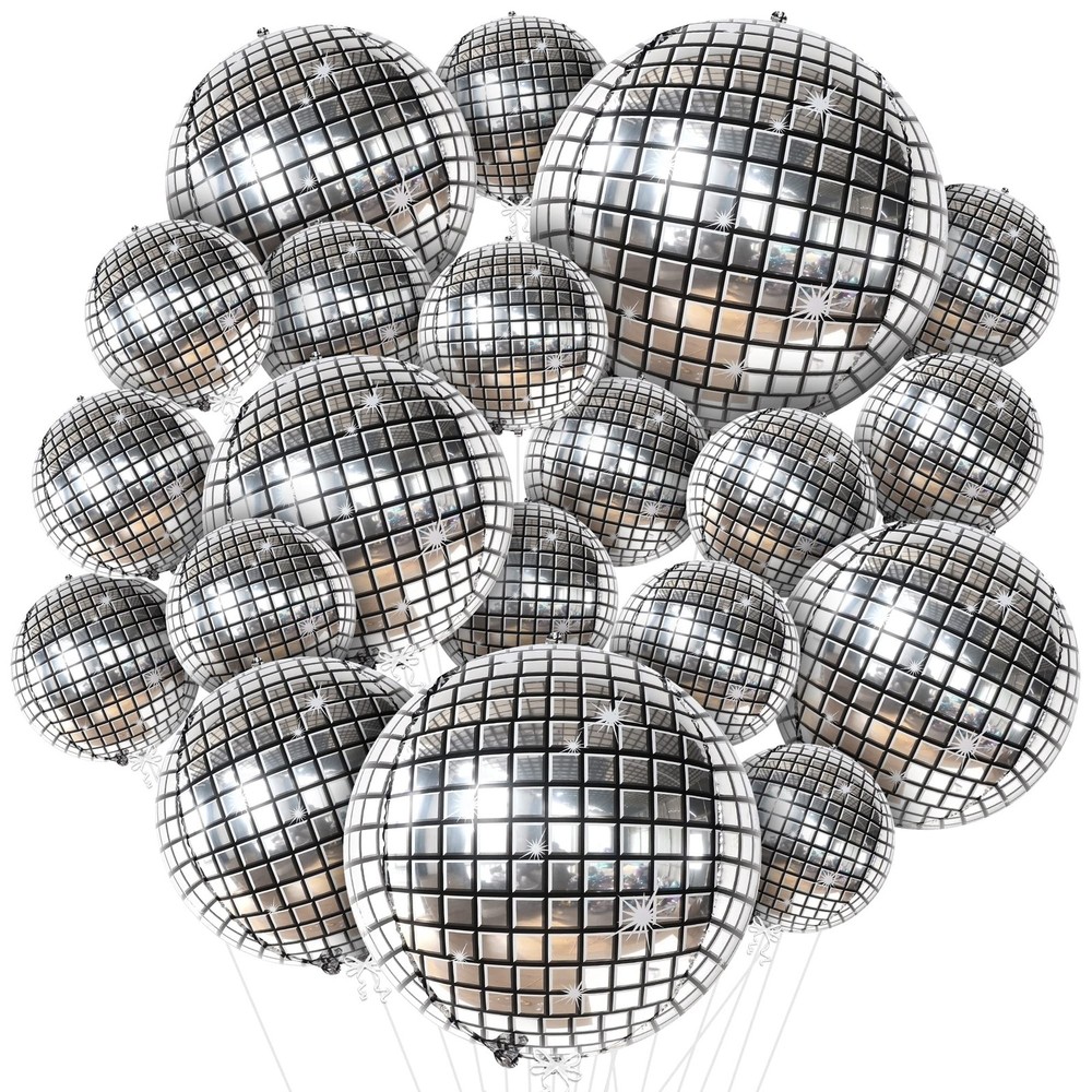 , Silver Disco Ball Balloons – 32 Inch, Pack of 20 | Shiny Disco Ball for Dis…