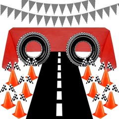 Cindeer 30 Pcs Racing Car Party Decorations 8 Ft Running Mat 16 Ft Long Pennant