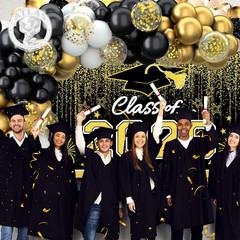 Graduation Decorations 2026, Black and Gold Balloon Garland Arch, Black and Gold