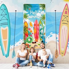 Hello Summer Decorations Beach Surfboard Slippers Door Banner Gift 35″x73″