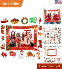 Christmas Photo Booth Props 53 PCS Set – Large Frame 30×25.6 in, Pose Sign Pi…