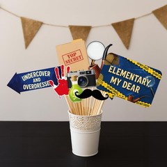 Photo Booth Props for Detective Spy Party, Mystery Game Night Supplies, 20-Piece