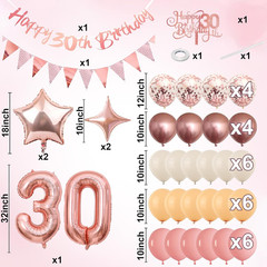 30Th Birthday Decorations for Women, Retro Pink Beige Number 30 Balloon Set Happ