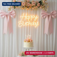 Happy Birthday Neon Sign for Backdrop, LED Happy Birthday Light Up Sign, USB Pow