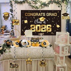 Graduation Decorations 2026 Gold Themed Set – Congrats Grad Banner,