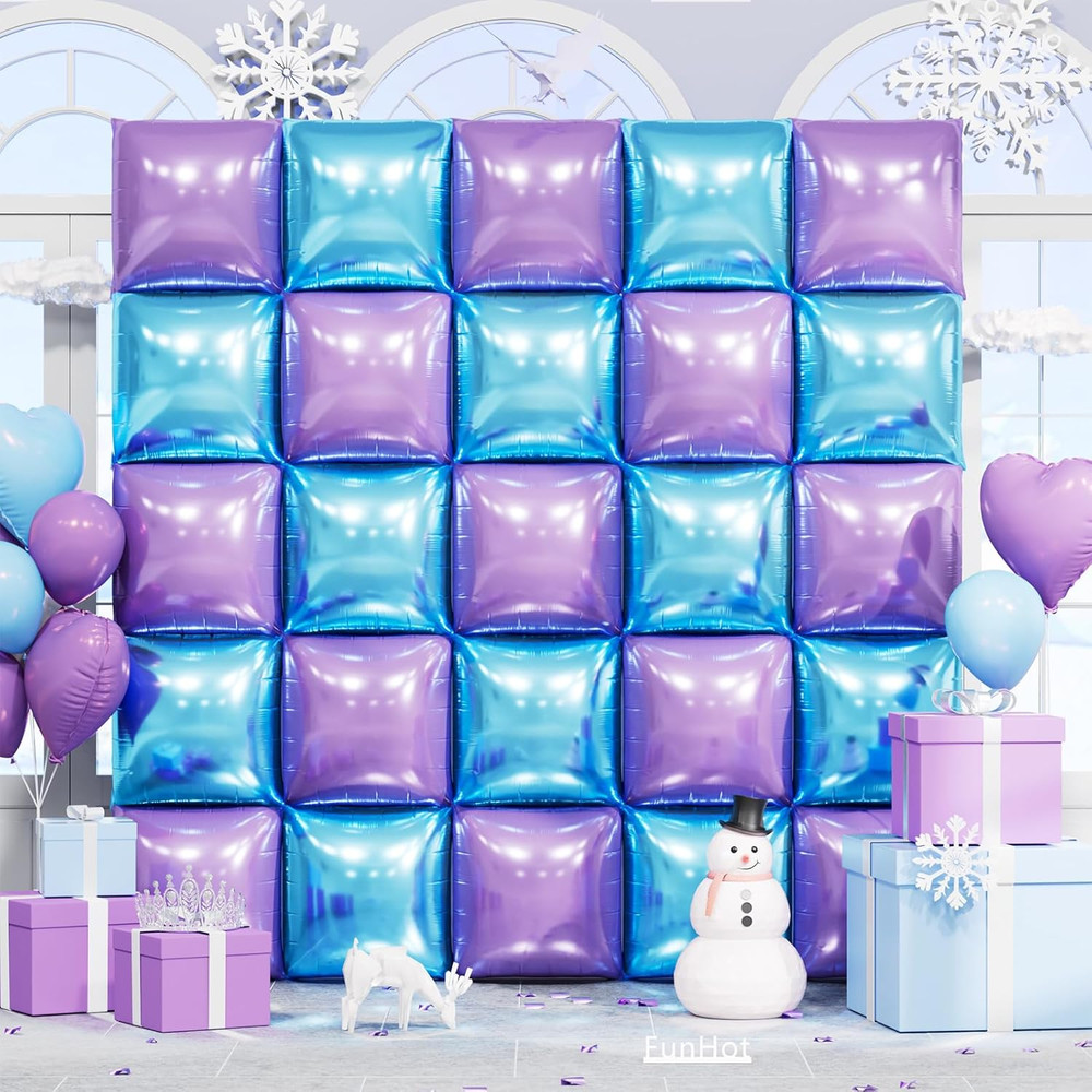 Blue and Purple Square Foil Balloon Wall,19 Inches Double Sided Chrome Square Ba