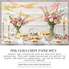 Wedding Party Decorations, 8 Rolls Pink Gold Crepe Paper Streamers for Weddin…