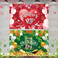 2Pcs Happy Valentine’s Day Backdrop Banner and St. Patrick’s Day Backdrop Ban…