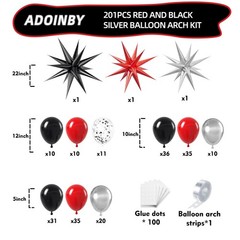 Red, Black & Silver Balloon Arch Kit – 201 Pcs for Birthday & Anniversary Decor