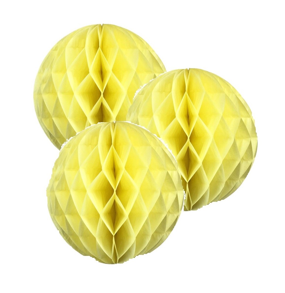 3x Light Yellow 4″ HoneyComb Round Tissue Paper Lantern Balls Pom Poms Wedding