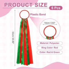 Hand Held Dance Ribbons, Wrist Streamers 20.8″ & 6 Pcs & Red & Green