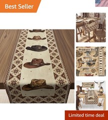 Cowboy Hat Patterned Table Runner – 72″L Western Style for Home & Parties