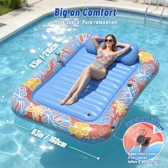 Inflatable Tanning Pool Lounger Float with Sprinkler, XXL Large Pool Floats A…