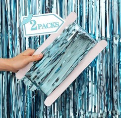 2 Pack 3.2 Ft X 8.3 Ft Light Blue Foil Metallic Fringe Streamers Tinsel Backdrop