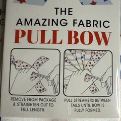 4th July USA Party Decor Fabric Pull Bow 6” WHITE w/ RED & BLUE STARS LOT of 4