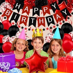 Black and Red Birthday Decorations, Happy Birthday Decorations with Banner fo…