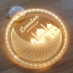 Ramadan Kareem Eid Mubarak Decoration LED Round Light Moon Islam Muslim Hang 8in