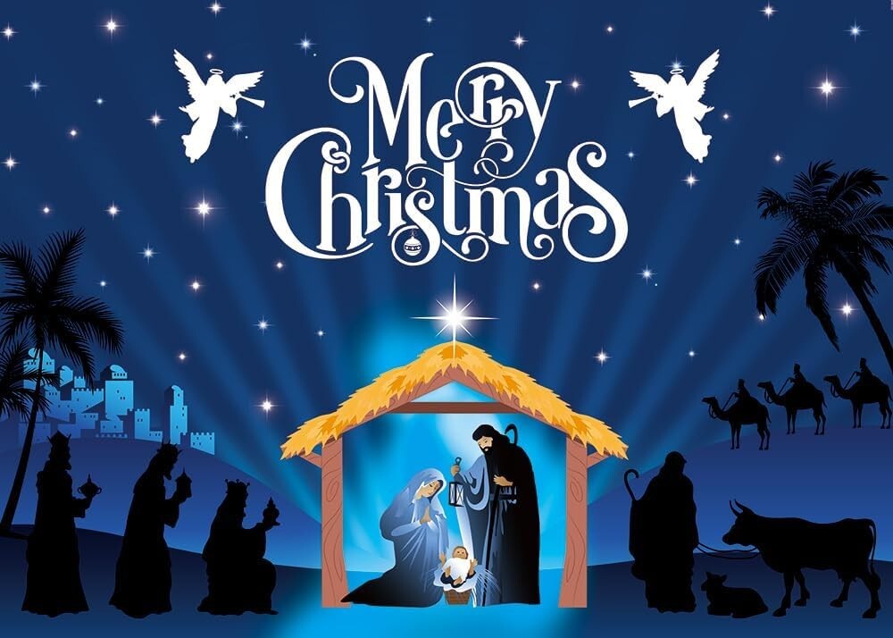 Large Merry Christmas Nativity/Bethlehem Backdrop Background 7x5ft