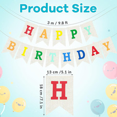 Burlap Happy Birthday Banner, Colorful Assembled Happy Birthday Banner Sign Garl