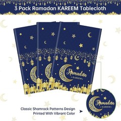 Ramadan Table Cloth Blue Gold Islamic Table Cover Decorations Kareem Party Decor