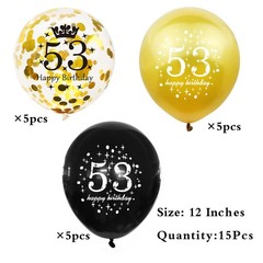 53rd Birthday Decorations Balloons Black and Gold for Men Women