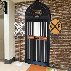 Preboun 5 Pcs Train Party Decorations Train Ticket Station Hall Door Curtain