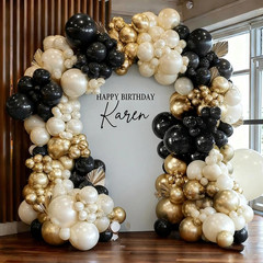 Pinbra Black White Gold Balloon Garland Double Stuffed Pearl Sand Champagne