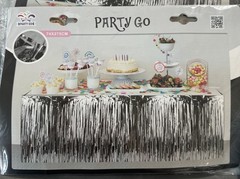 6 Silver Metallic Foil Fringe Table Skirt 74x275cm Party Birthday Wedding Decor
