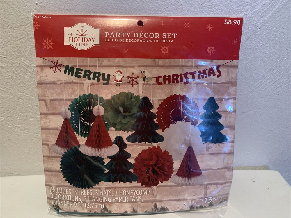 Christmas Holiday Time Paper Honeycomb Party Supplies Decor Set-Sealed