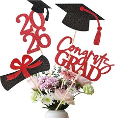 20 PCS Graduation Decorations Class of 2026, Black and Red Double-Sided Centerpi