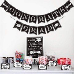Graduation Candy Buffet Signs & Decorations – Black & White Congrats Grad Banner