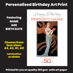 Birthday Retro Fashion Personalised Art Print – Phoenix Design – 4 sizes Poster