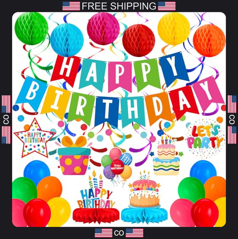 Birthday Party Decorations Set with Banner Confetti Balloons and Centerpieces