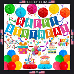 Birthday Party Decorations Set with Banner Confetti Balloons and Centerpieces