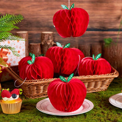 5 Pcs Red Apple Shaped Paper Honeycomb Paper Apple Hanging Decoration School Cla