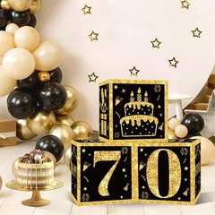 70th Birthday Decorations Boxes for Men- 3PCS Black Gold Happy 70th Birthday …