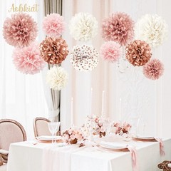 12 PCS Rose Gold Pink White Tissue Paper Pom Poms Wedding Party Decor