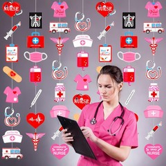 8Pcs Nurse Party Hanging Garlands 80 inches by 30 inches, pink