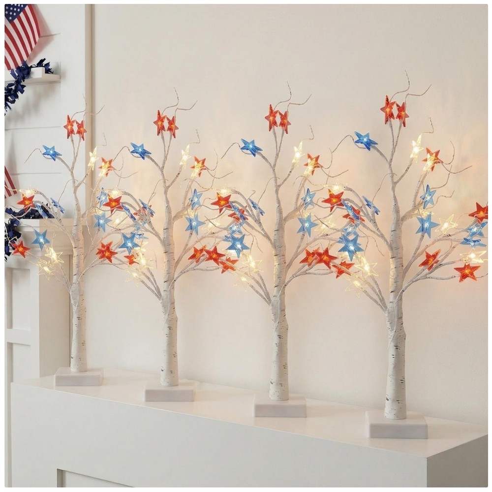 Battery Operated Patriotic Tabletop Tree with LED Lights