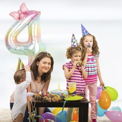 Number 4 40 Inch Rainbow Star Gradient Giant Number Balloon & Mini Bow Balloo…