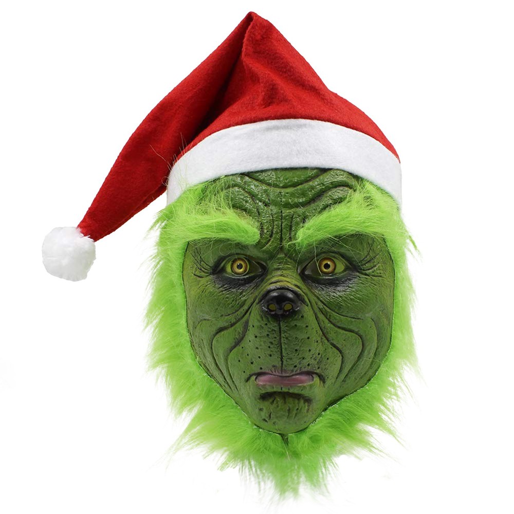 Christmas The Grinch Green Monster FullHead Mask Santa Hat Csoplay Costume Props