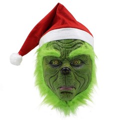 Christmas The Grinch Green Monster FullHead Mask Santa Hat Csoplay Costume Props